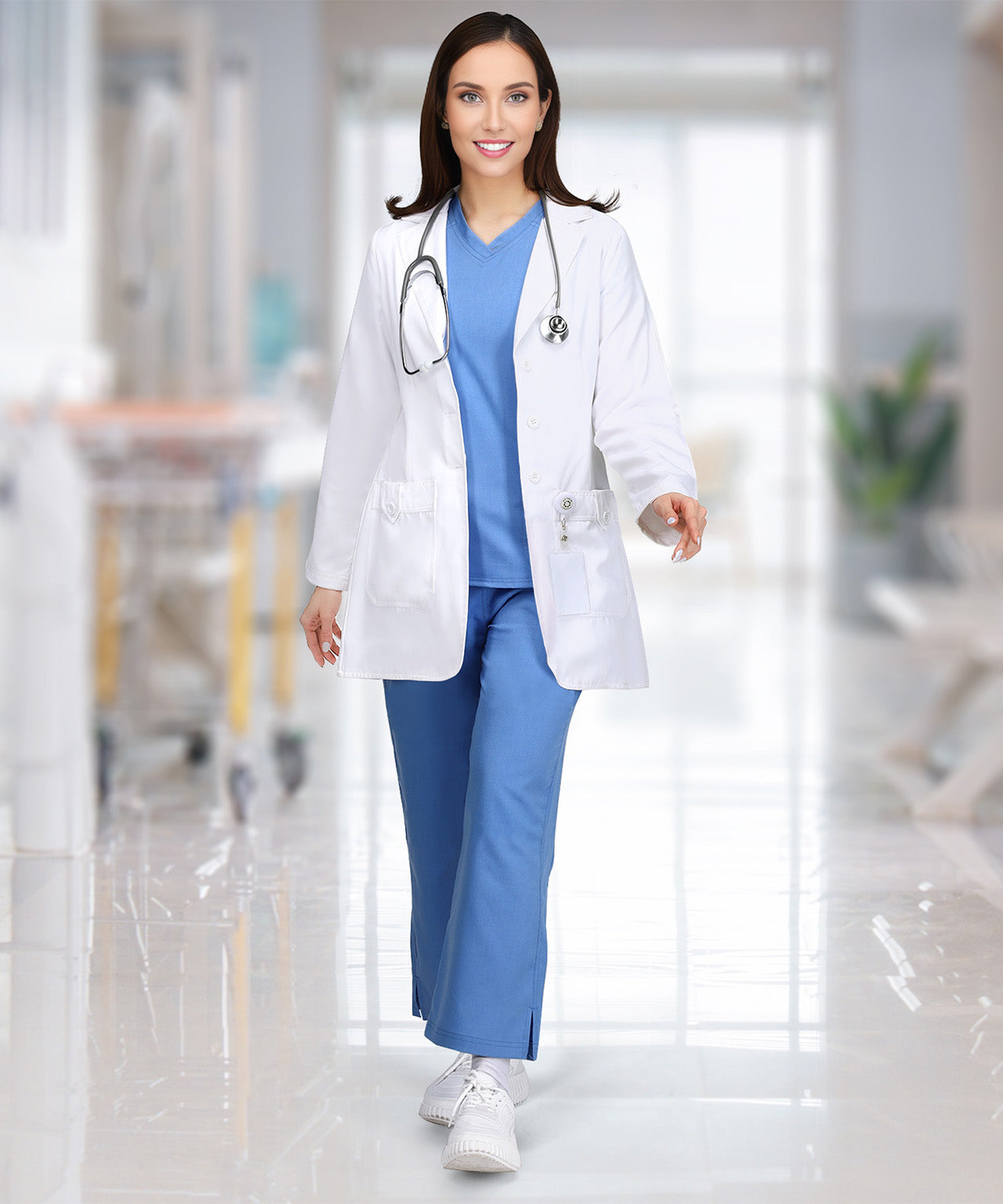 Women`s Professional Long Sleeve Lab Coat with Pockets