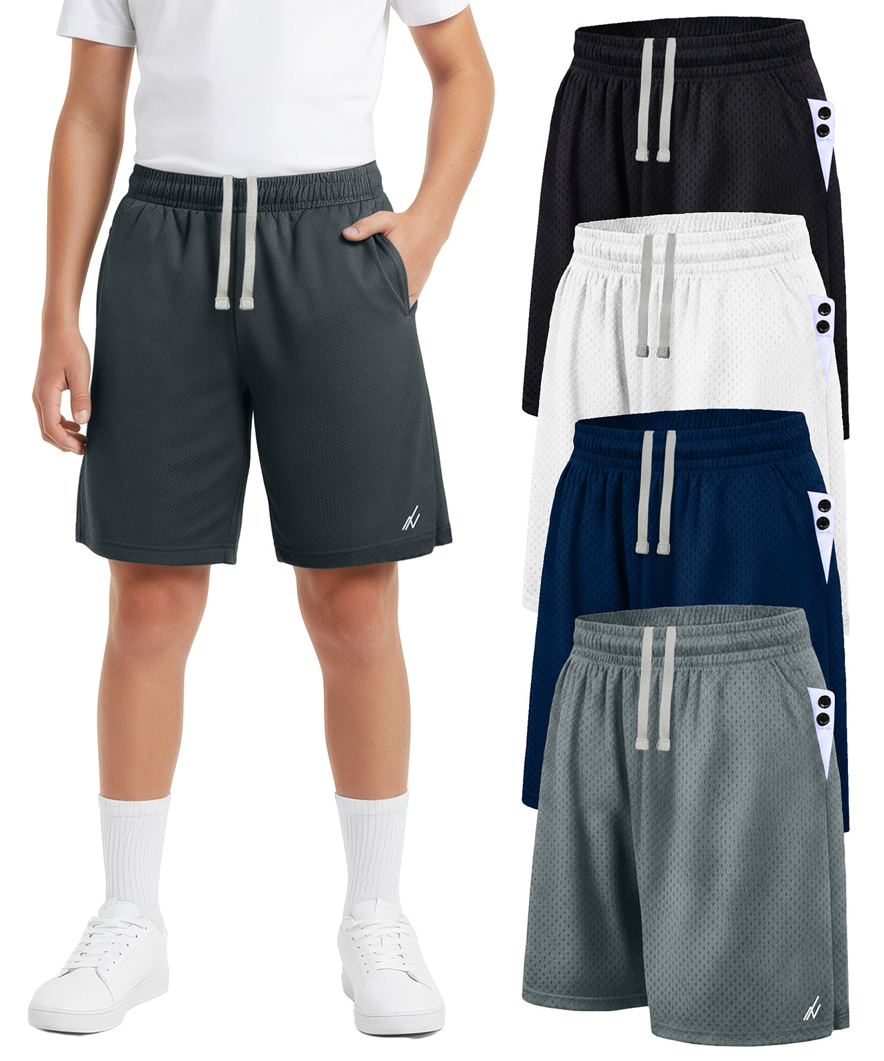 Black-White-Dark Grey-Medium Grey-Navy