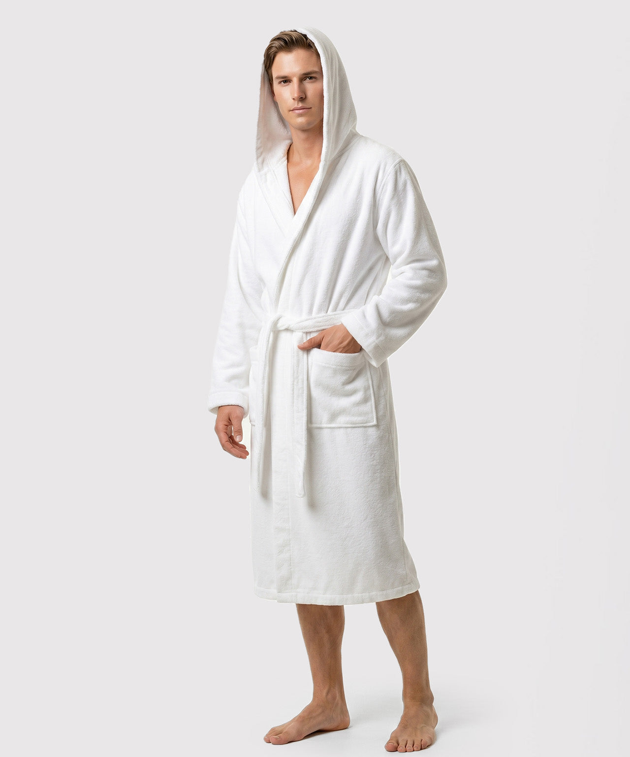 Men's Hooded Luxury Plush Fleece Bathrobe with Pockets