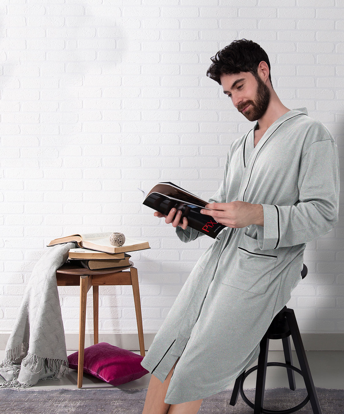 Ny Threads Robe NY Threads Men's Robe Cotton Blend Knit Bathrobe, S, Black