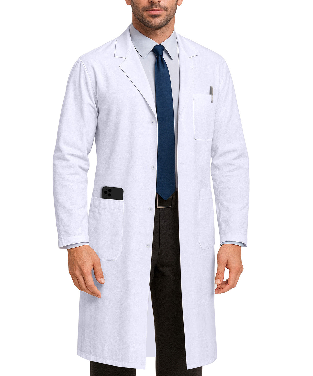 White Lab Coat for Men with Side-Slit Access and 3 Pockets