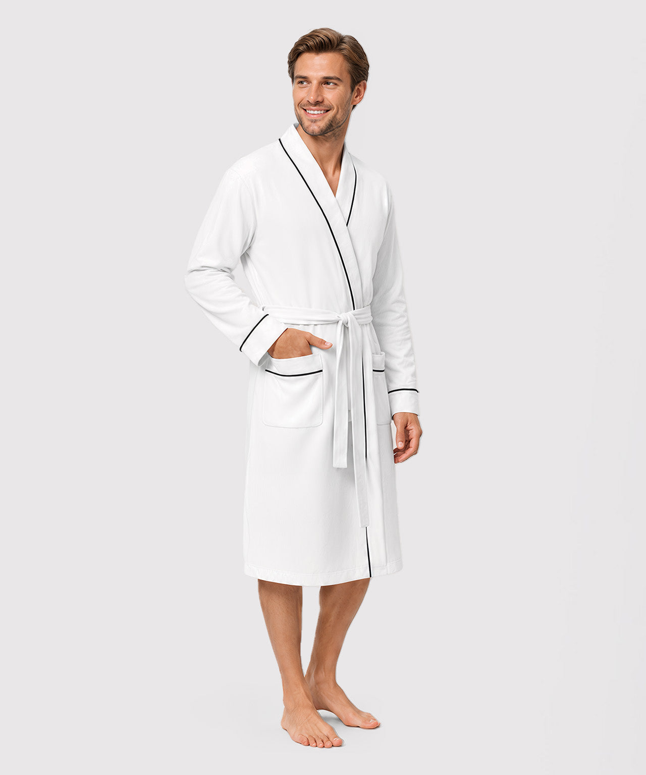 Men's Knitted Robe with Piping with Pockets