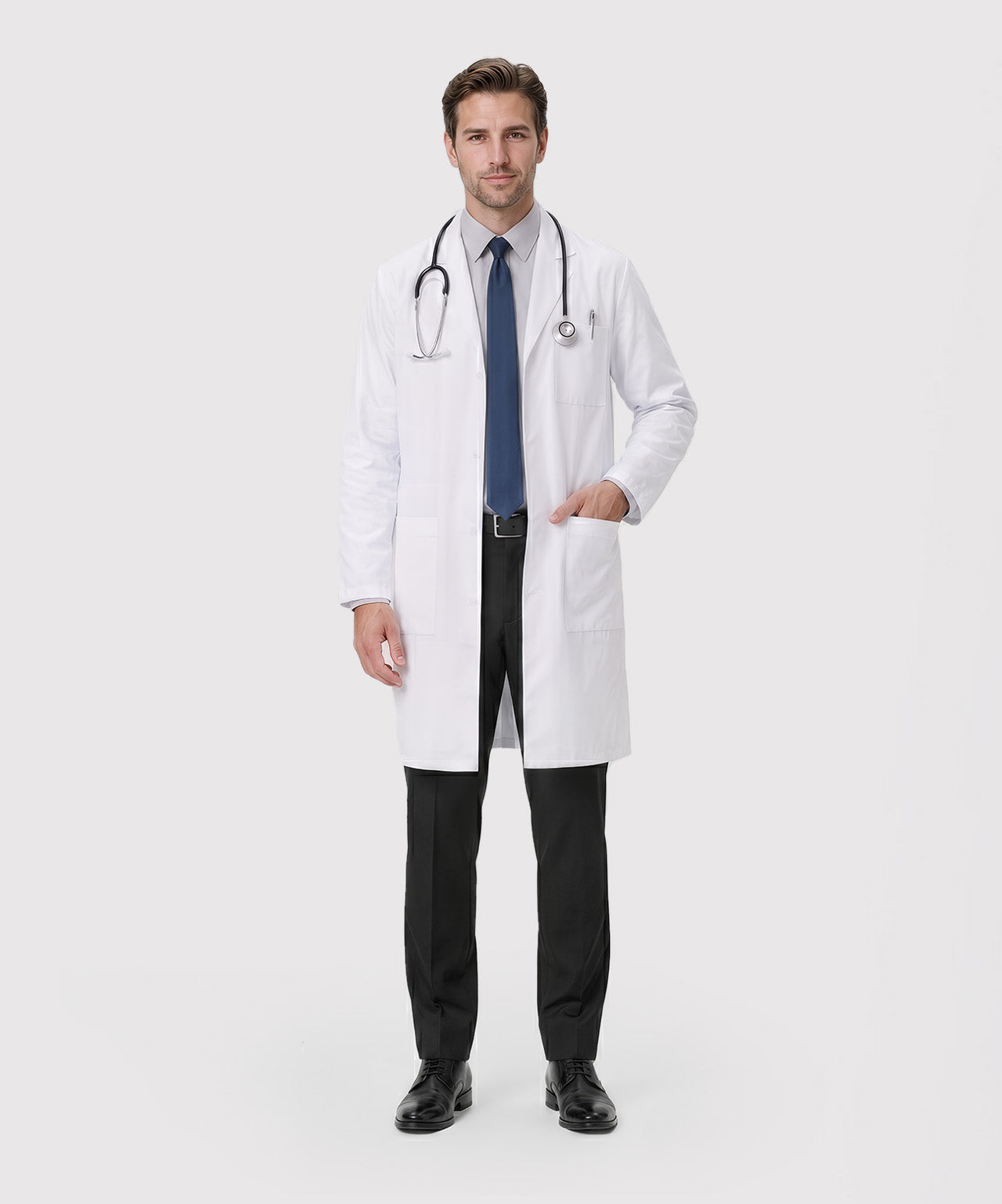 White Lab Coat for Men with Side-Slit Access and 3 Pockets