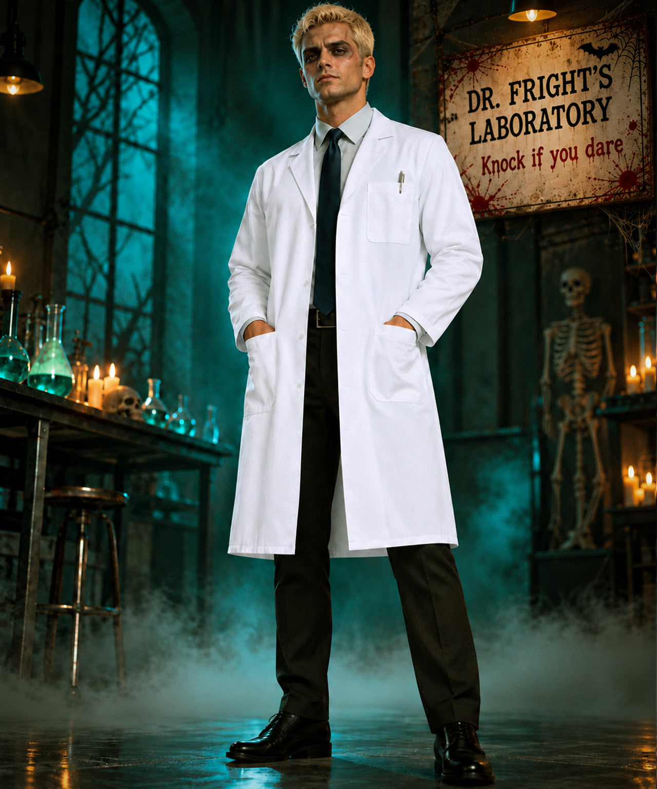 Men`s Lab Coat with Side-Slit Access and 3 Pockets