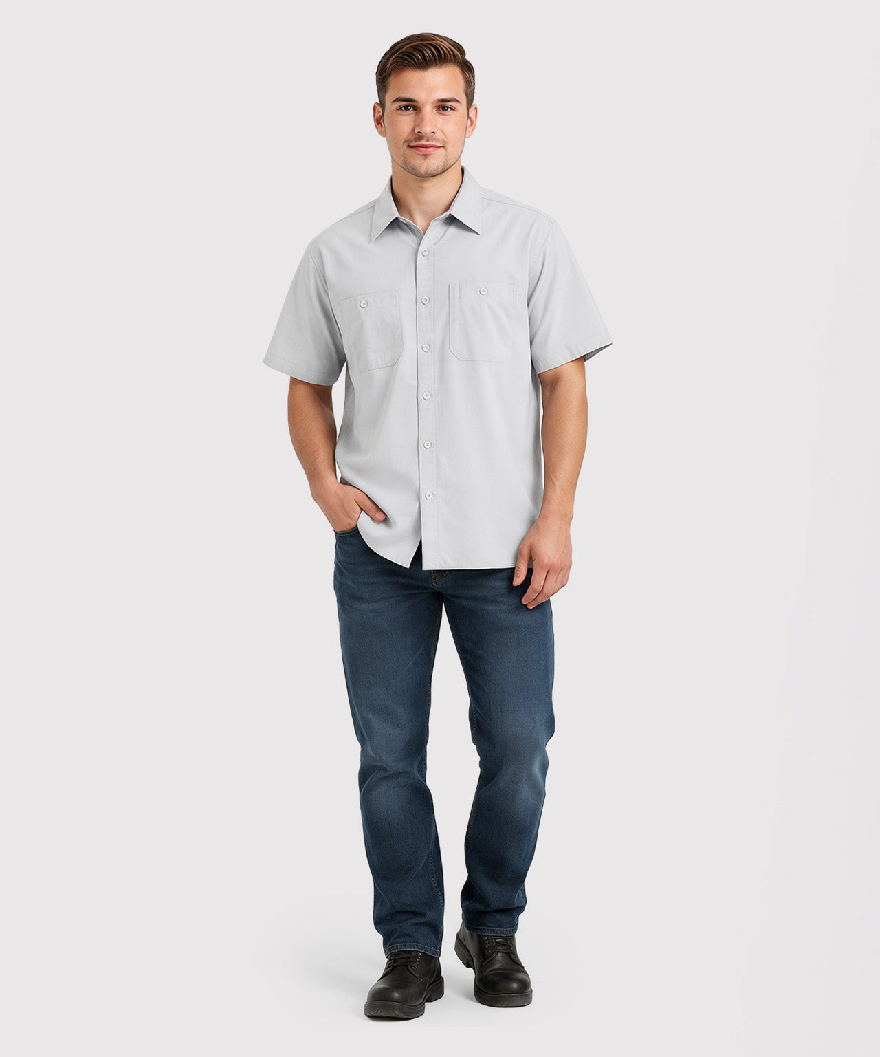 Men`s Work Shirt Short Sleeve with Pockets