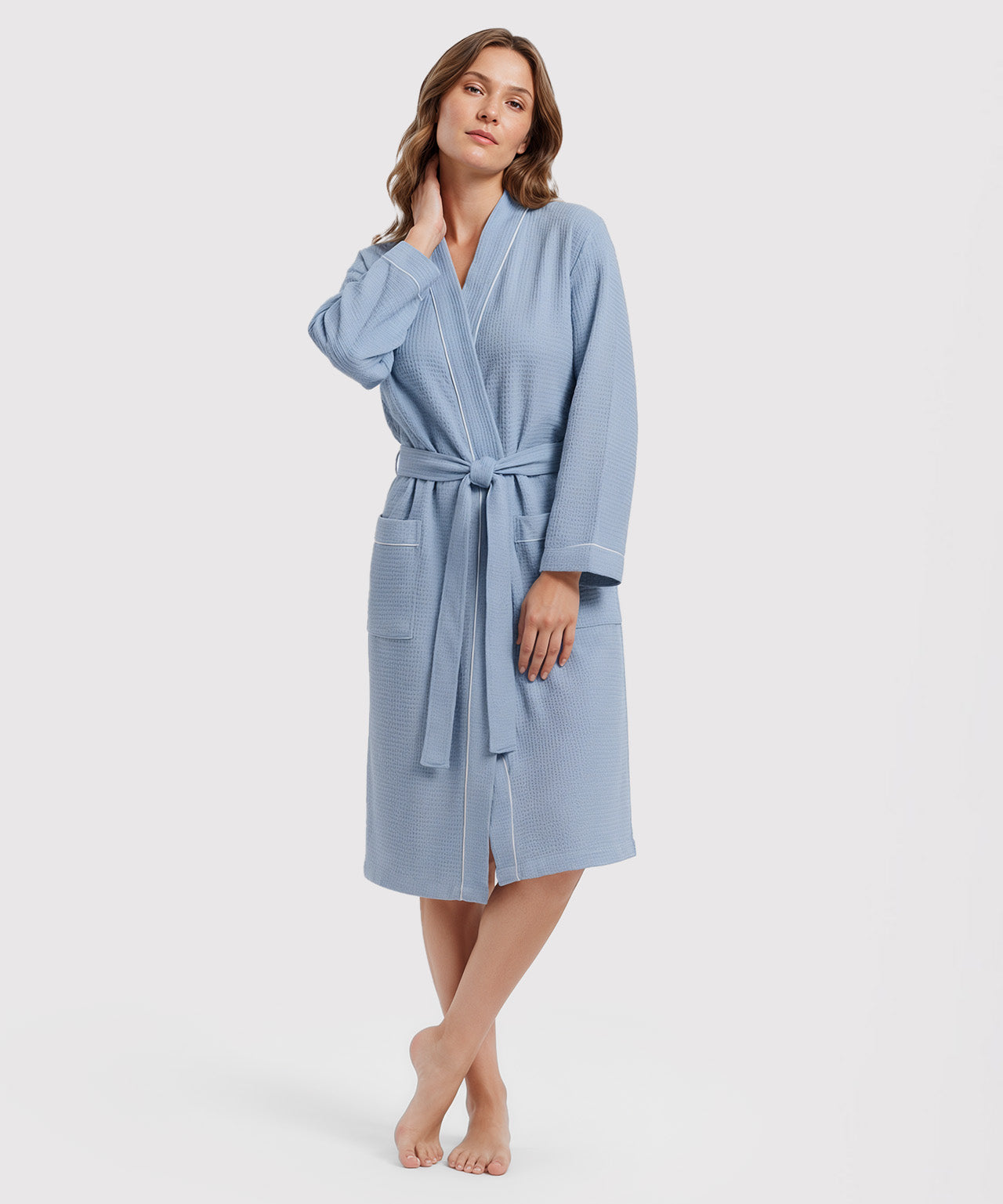 Women's Knitted Waffle Robe with Pockets