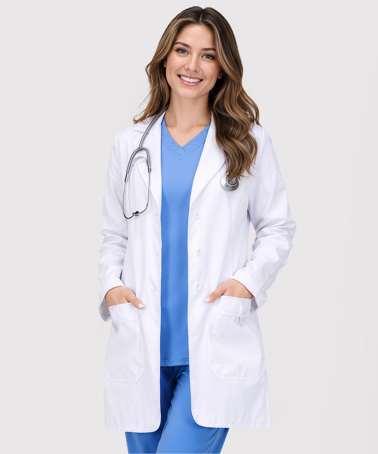 White Lab Coat for Women with Side-Slit Access and 3 Pockets