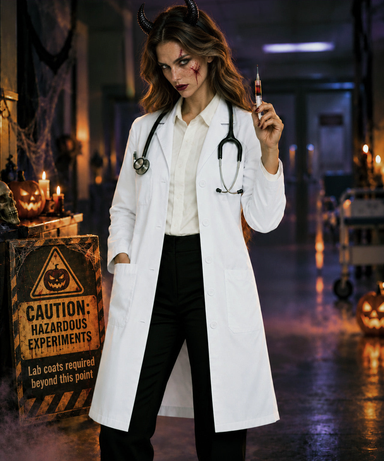 Women`s Lab Coat with Side-Slit Access and 3 Pockets